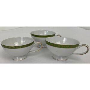 Mikasa Fine China Footed Cups Viscount 5688 White Green Gold - Lot of 3 Cups